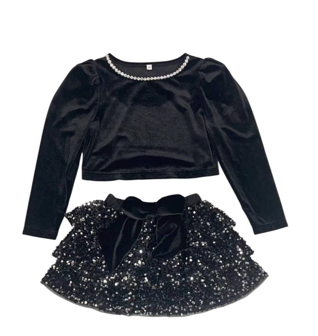 Velvet Bow Skirt Set